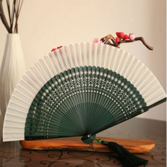 moon fan 6.6 inch exquisite solid color female fan Chinese style bamboo handle folding fan moon fan 6.6 inch exquisite solid color female fan Chinese style bamboo handle folding fan